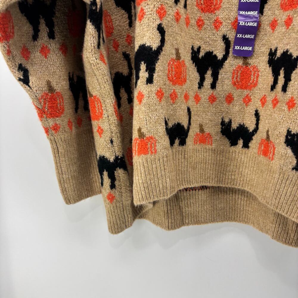 Vince Camuto Sz XXL Womens Sweater Black Cat Pumpkin Halloween Crewneck Fall - Picture 9 of 16